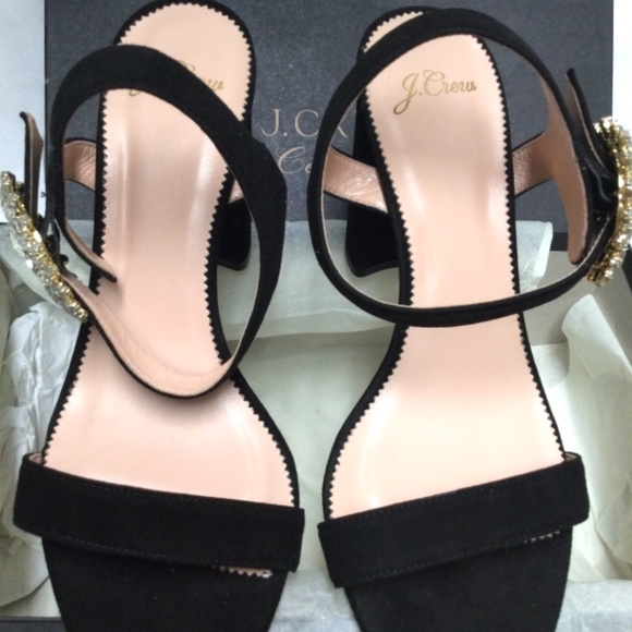 J.Crew Crystal Buckle Stella Black Suede Heeled Sandals Dress Evening Pumps 8.5 - Picture 7 of 7